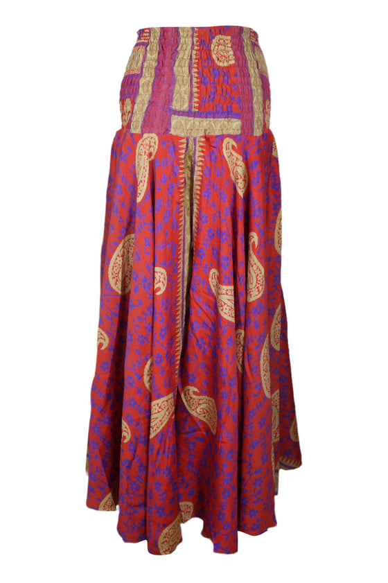 Crimson Red Boho Palazzo Pants – Flowy Wide-Leg Floral Trousers for Women SM