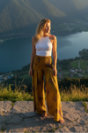 Women’s Dijon Yellow Boho Flared Skirt Pants – Handmade, Breezy & Beach-Ready SM