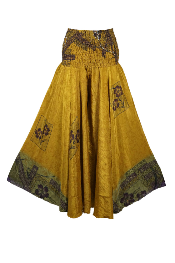 Women’s Dijon Yellow Boho Flared Skirt Pants – Handmade, Breezy & Beach-Ready SM