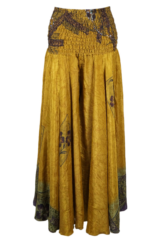 Women’s Dijon Yellow Boho Flared Skirt Pants – Handmade, Breezy & Beach-Ready SM