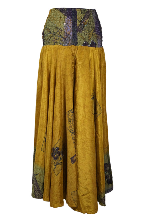 Women’s Dijon Yellow Boho Flared Skirt Pants – Handmade, Breezy & Beach-Ready SM