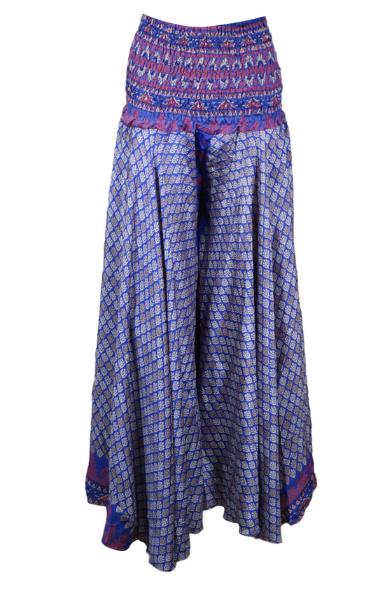 Bohemian Iris Purple Flowy Pants – Handmade Flared Palazzo with Skirt-Like Grace SM