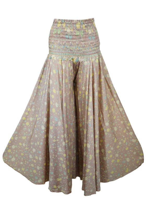 Oyster Pink Bohemian Wide-Leg Pants – Handmade Flowy Palazzo Elegance for Women SM