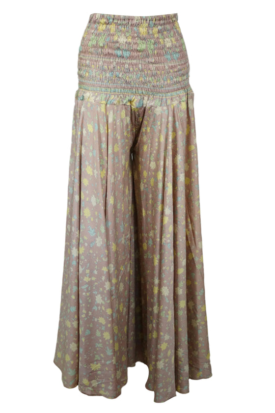 Oyster Pink Bohemian Wide-Leg Pants – Handmade Flowy Palazzo Elegance for Women SM