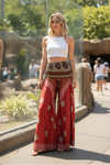 Bohemian Rose Red Wide-Leg Pants – Handmade Flowy Palazzo for Graceful Boho Style SM