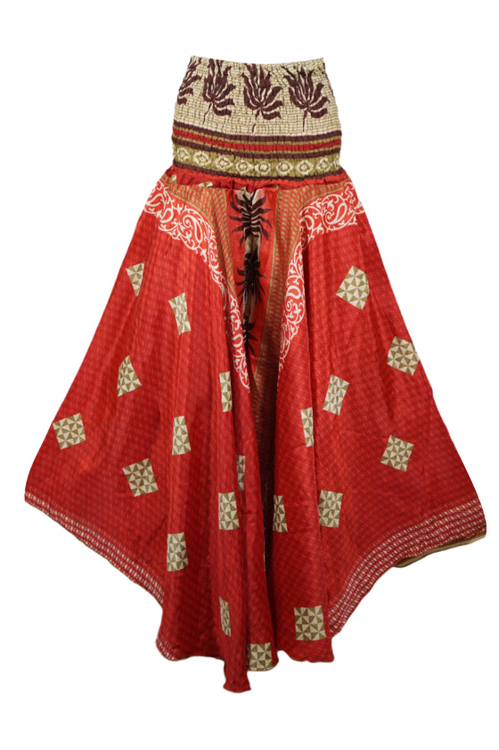 Bohemian Rose Red Wide-Leg Pants – Handmade Flowy Palazzo for Graceful Boho Style SM