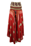 Bohemian Rose Red Wide-Leg Pants – Handmade Flowy Palazzo for Graceful Boho Style SM