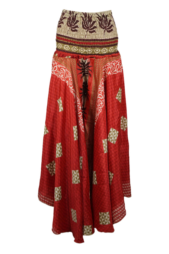 Bohemian Rose Red Wide-Leg Pants – Handmade Flowy Palazzo for Graceful Boho Style SM