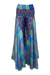 Boho Chic Blue & Green Wide-Leg Pants – Handmade Flowy Divided Skirt SM
