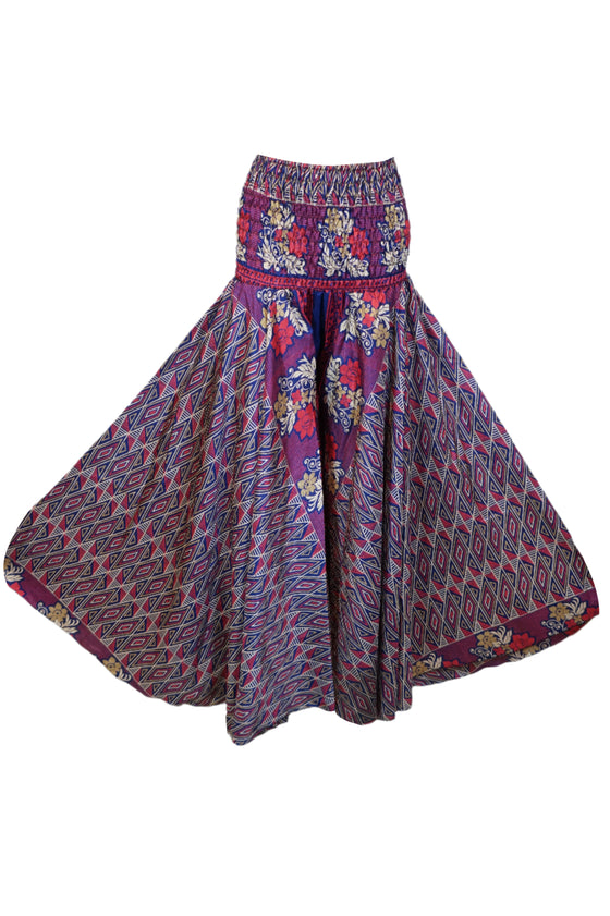Bohemian Plum Purple Palazzo Pants – Handmade Flowy Wide-Leg Skirt-Style Trousers SM