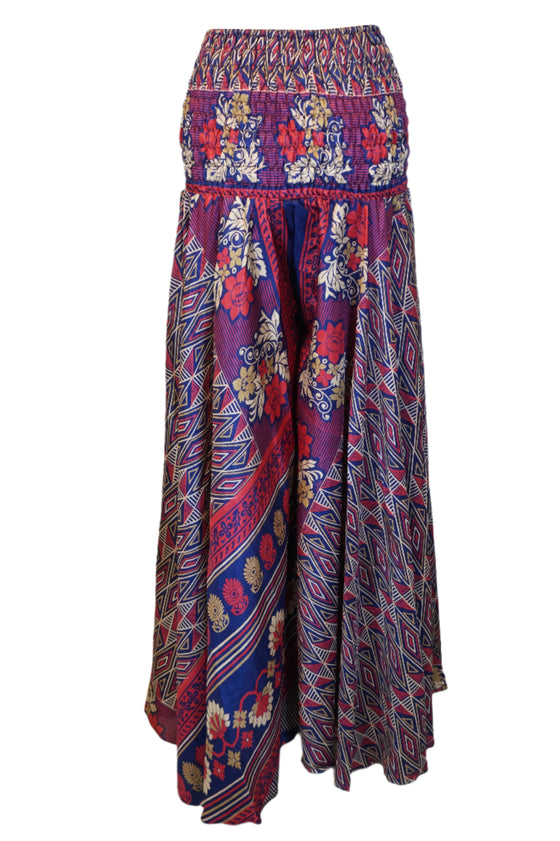 Bohemian Plum Purple Palazzo Pants – Handmade Flowy Wide-Leg Skirt-Style Trousers SM
