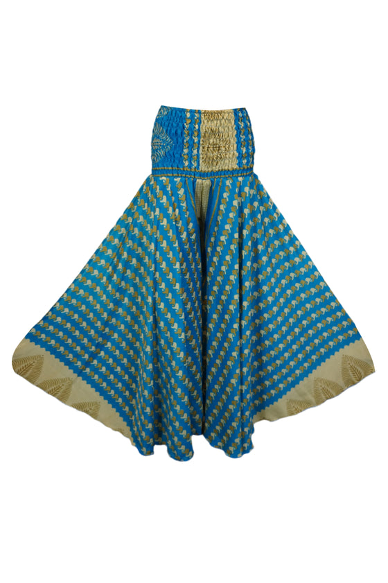 Bohemian Aegean Blue Wide-Leg Palazzo Pants – Flowing Divided Pant for Effortless  SM