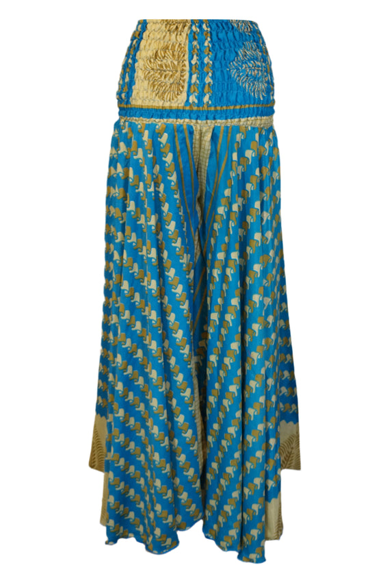 Bohemian Aegean Blue Wide-Leg Palazzo Pants – Flowing Divided Pant for Effortless  SM