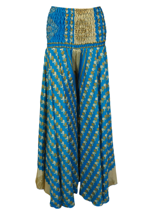 Bohemian Aegean Blue Wide-Leg Palazzo Pants – Flowing Divided Pant for Effortless  SM