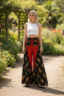  Bohemian Black & Red Floral Palazzo Pants – Flowy Divided Pants for Effortless Spring Elegance SM