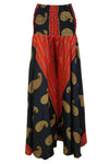 Bohemian Black & Red Floral Palazzo Pants – Flowy Divided Pants for Effortless Spring Elegance SM