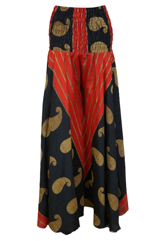 Bohemian Black & Red Floral Palazzo Pants – Flowy Divided Pants for Effortless Spring Elegance SM