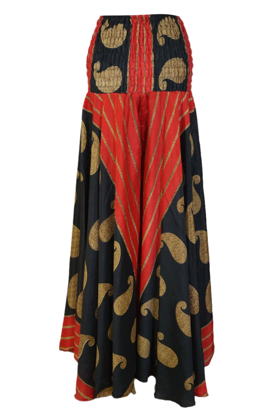 Bohemian Black & Red Floral Palazzo Pants – Flowy Divided Pants for Effortless Spring Elegance SM