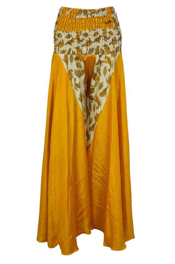 Bohemian Mango Yellow Wide-Leg Pants – Handmade Flowy Split Palazzo for Effortless SM