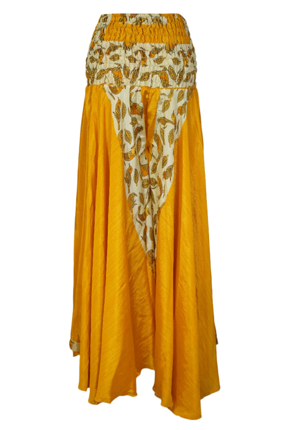 Bohemian Mango Yellow Wide-Leg Pants – Handmade Flowy Split Palazzo for Effortless SM