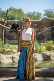  Bohemian Beige & Blue Palazzo Pants – Flowy Wide-Leg Divided Skirt Trousers for Women SM