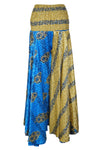 Bohemian Beige & Blue Palazzo Pants – Flowy Wide-Leg Divided Skirt Trousers for Women SM