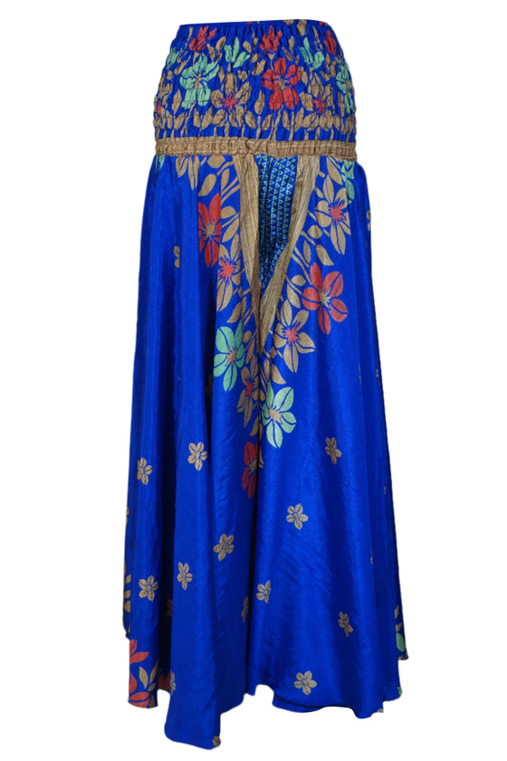 Women’s Navy Blue Boho Palazzo Pants – Handmade Flowy Wide-Leg Flared Trousers SM