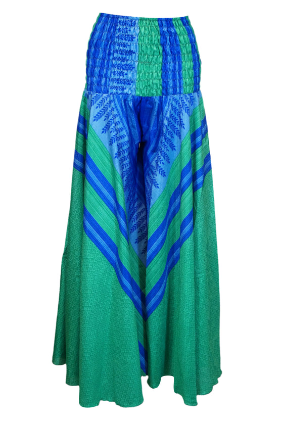 Boho Hippie Dark Green Floral Palazzo – Breezy Handmade Wide-Leg Pants for Women SM