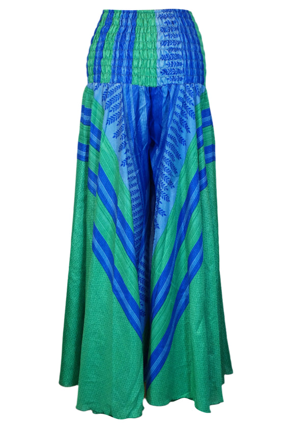 Boho Hippie Dark Green Floral Palazzo – Breezy Handmade Wide-Leg Pants for Women SM