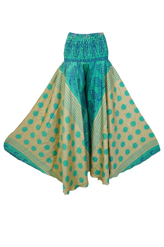 Bohemian Beige & Sea Green Floral Palazzo – Flowy Handmade Wide-Leg Resort Pant SM