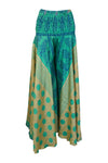 Bohemian Beige & Sea Green Floral Palazzo – Flowy Handmade Wide-Leg Resort Pant SM