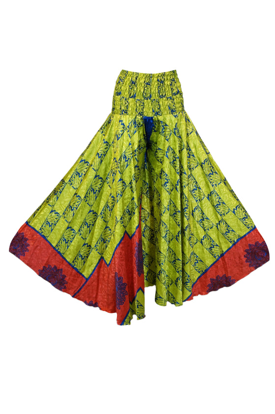 Hippie Pea Green Floral Palazzo Pants Wide-Leg Trousers for Women SM