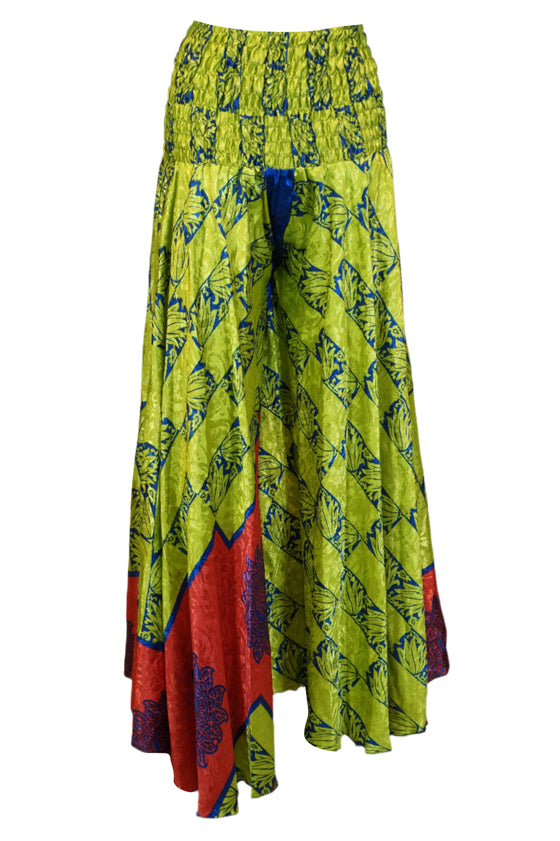 Hippie Pea Green Floral Palazzo Pants Wide-Leg Trousers for Women SM