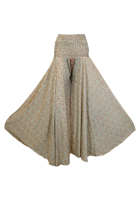 Bohemian Beige Floral Palazzo Pants – Flowy Resort-Style Wide-Leg Trousers for Women SM