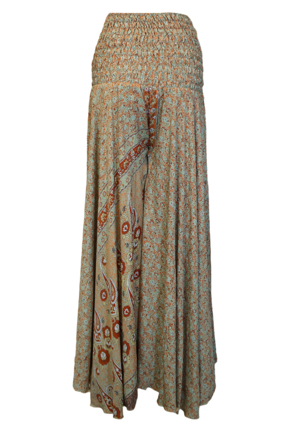Bohemian Beige Floral Palazzo Pants – Flowy Resort-Style Wide-Leg Trousers for Women SM