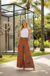 Women’s Gray and Orange Boho Palazzo Pants – Handmade Flowy Wide-Leg Trousers SM