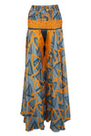 Women’s Gray and Orange Boho Palazzo Pants – Handmade Flowy Wide-Leg Trousers SM