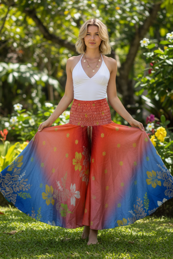 Bohemian Blue & Red Palazzo Pants – Artisanal, Flowy & Effortlessly Elegant SM