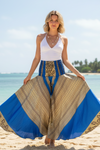 Bohemian Beige & Blue Wide-Leg Palazzo Pants – Flowy, Elegant & Effortlessly Chic SM