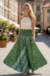 Boho Forest Green Floral Palazzo Pants – Flowing, Wide-Leg Spring Summer Trousers SM