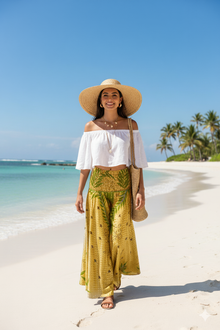  Bohemian Mango Yellow Wide-Leg Palazzo Pants – Handmade Flowy Split Pants  SM