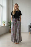 Purple & Green Boho Flare Pants – Free-Flow Floral Print Hippie Divided Trousers SM
