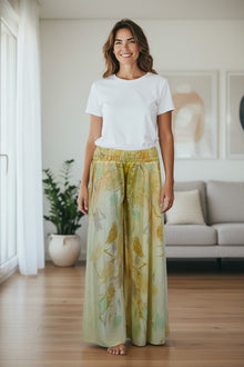  Handmade Daffodil Yellow Boho Palazzo Pants – Wide-Leg, Flowy Split Elegance SM