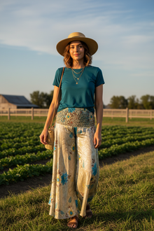  Handcrafted Gray & Blue Floral Boho Palazzo Pants – Wide-Leg, Comfortable & Stylish SM