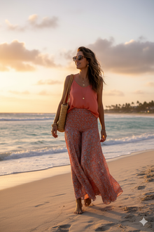  Handmade Blush Pink Boho Floral Palazzo Pants – Graceful, Airy & Chic SM