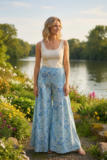 Handmade Sky Blue Boho Palazzo Pants – Airy, Graceful & Flowing Wide-Leg Trousers SM