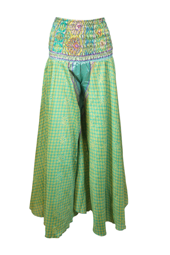 Bohemian Floral Print Palazzo Pants – Handcrafted Sage Green Boho Elegance SM