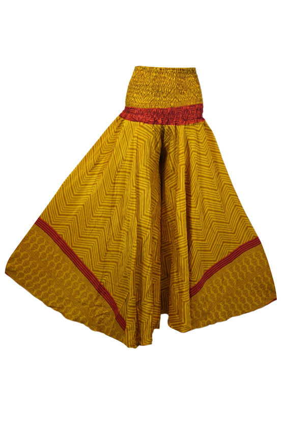 Golden Glow Boho Wide-Leg Pants – Handmade Flowy Split Palazzo for Effortless SM