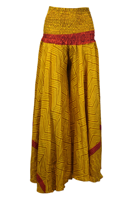 Golden Glow Boho Wide-Leg Pants – Handmade Flowy Split Palazzo for Effortless SM