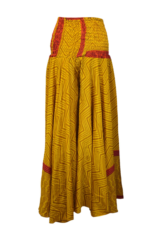 Golden Glow Boho Wide-Leg Pants – Handmade Flowy Split Palazzo for Effortless SM